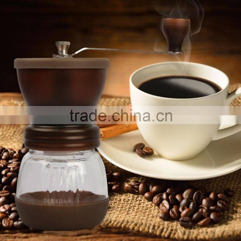 Mini Hand-Crank Coffee Bean Grinder Manual Coffee Grinding Mill 120g With Brush & Lid - Brown