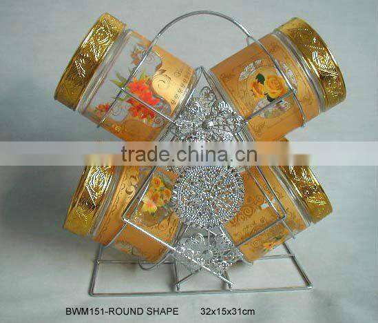 5pcs glass jar with silver rack+golden decal