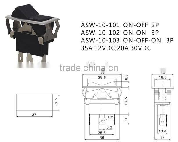 ASW-10-103 ON-OFF-ON 35A 12VDC 3P Car Rocker Switch