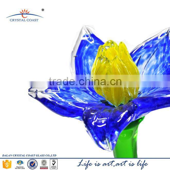 Hand Made Murano Glass AMBER ORANGE Colored 6 LEAF Flower with twisted stem China