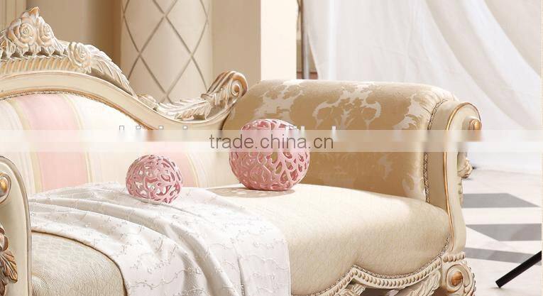 French new classical home furniture solid wood floral carving matching bed bench