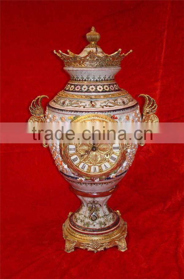 Ancient Arabic Style Hand Painting Creative Decoration Desk Clock, Copper Cast and Ceramic Crackle Table Clock