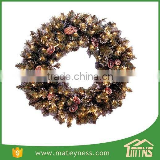 Glittery Bristle Pine Pre-Lit Christmas Wreath