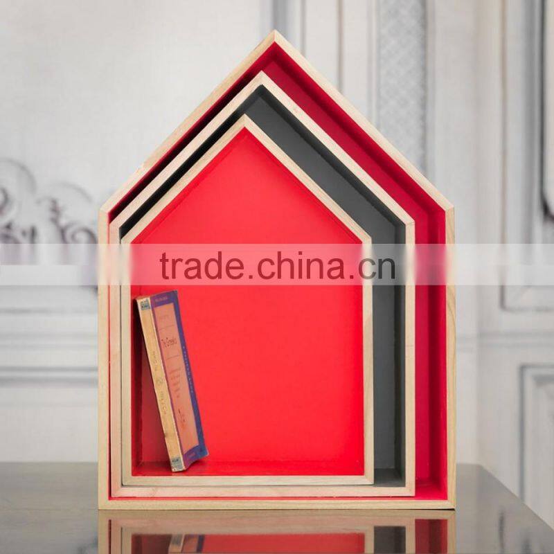Wooden Storage Tray Natural Wood House Shape Storage Boxes Laminate Table Tidy Tray