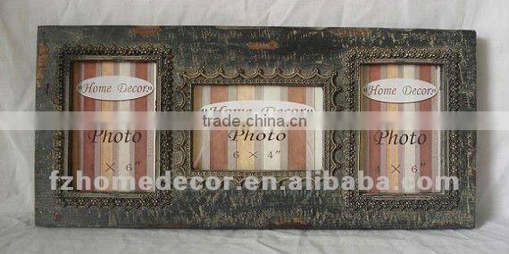 Handcrafted Big Rustic Wall Hanging White Color Wooden Triple Picture Frame for Picture Size 6" X 4"