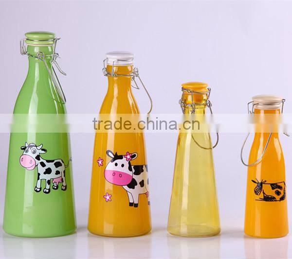 1000ml round glass milk bottle with spray