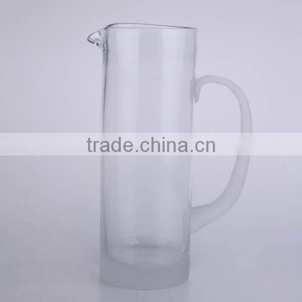 hand blown beverage glass pitcher with pickling bottom and handle