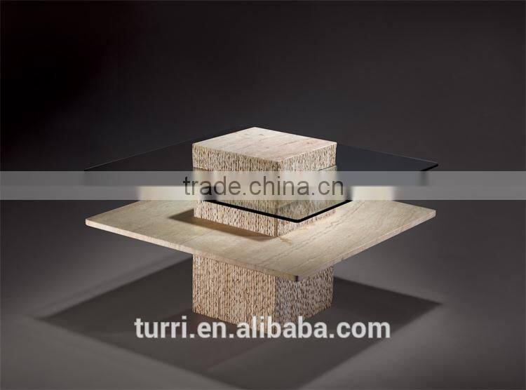 Italy Tempered Glass Top Marble Travertine coffee table