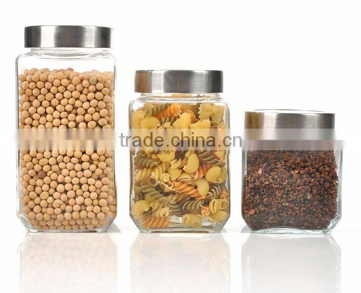 transparent dried food glass jar with plastic lids /metal lids