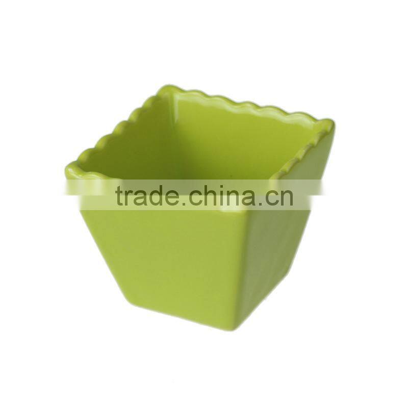 green color mini square shape ceramic mousse tray
