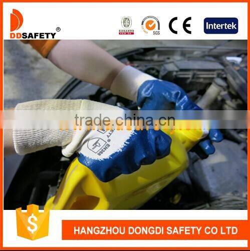 DDSAFETY Cotton Jersry Liner With 3/4 Blue Nitrile Coating With Knit Wrist