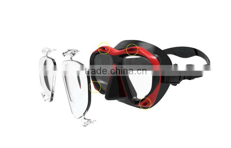 2016 latest scuba diving equipment, diving set, tempered glass diving mask with optical degree (OPT-2603)
