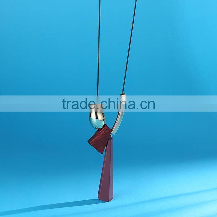 geometric wood bead pendant necklace gold curved tube bead black chain necklace geomotric rubber pendant long sweater necklace