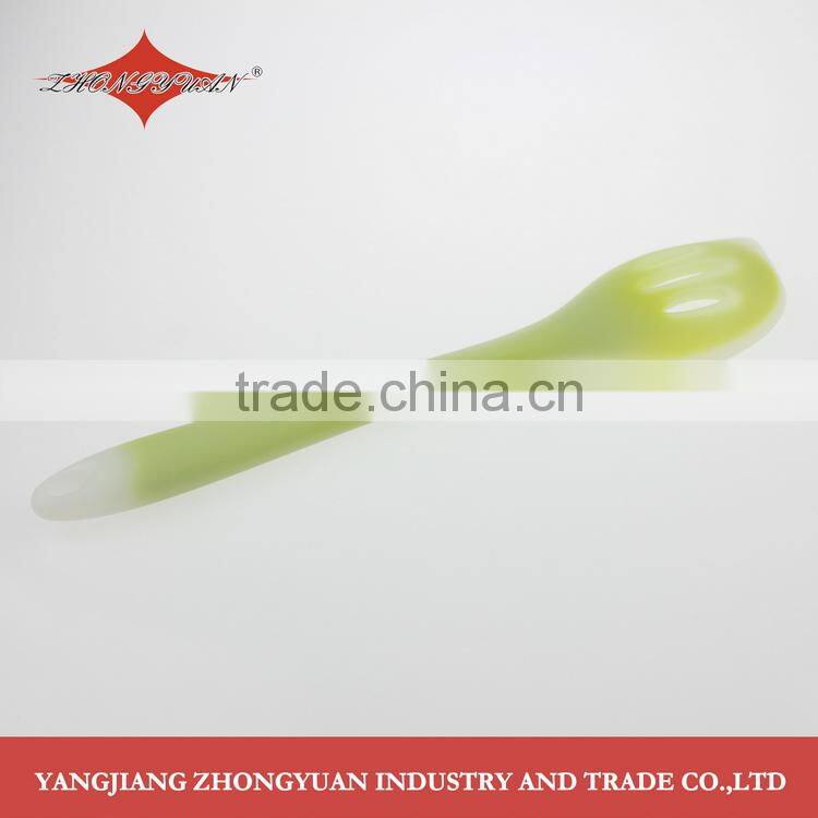 Kitchen accessory Food grade silicone skimmer slotted ladle with soft 2 color handle