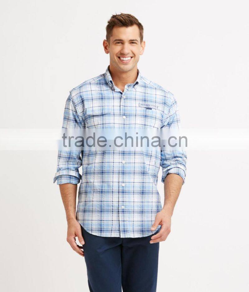 Outdoor hiking shirt UVA UVB protection fishing shirts plaid fish shirt