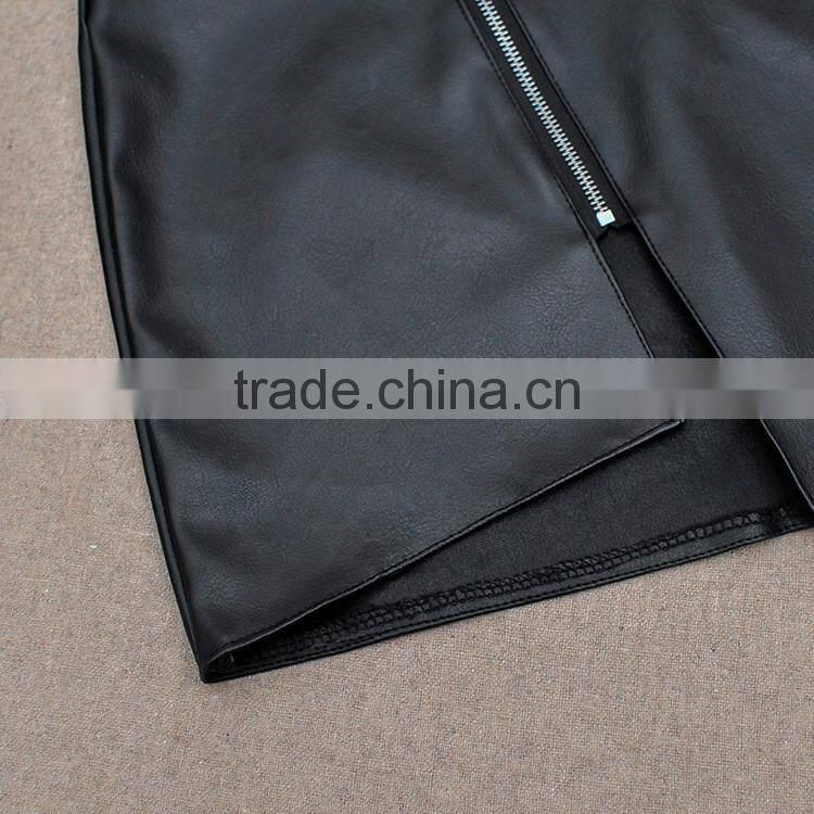 black pu leather zipper mini short skirt