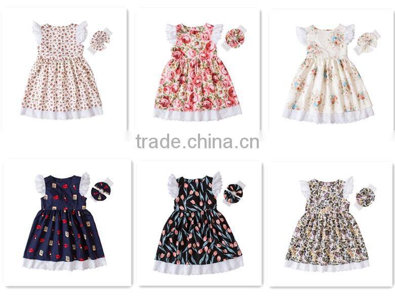 Girl casual dress ,fashion floral ruffle with headband,wholesale dress