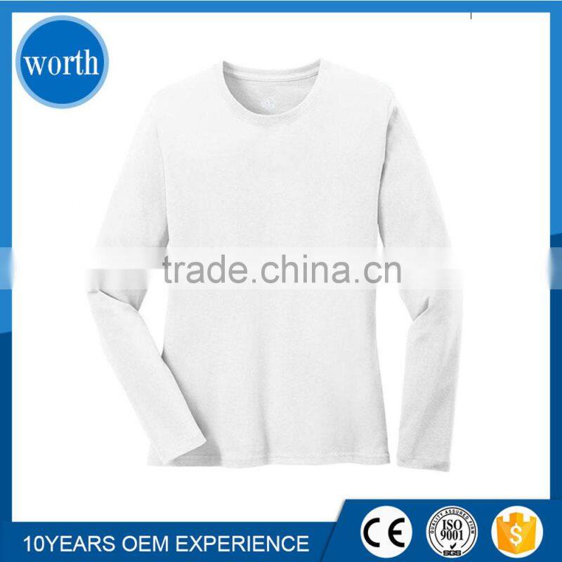 White T shirt Cotton Fabric Ladies Long Sleeve 100% Cotton