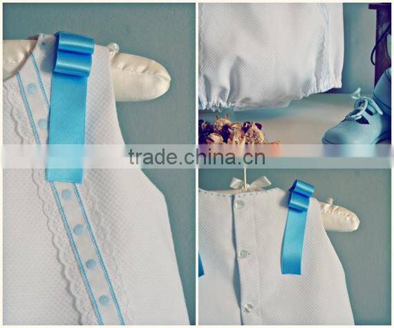 New Arrival Baby Plain Bubble Girl Romper With Turquoise Ribbon