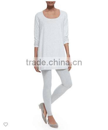 Scoop neckline longline women's tees/Hem falls to upper thigh Loose fit t shirt for ladies