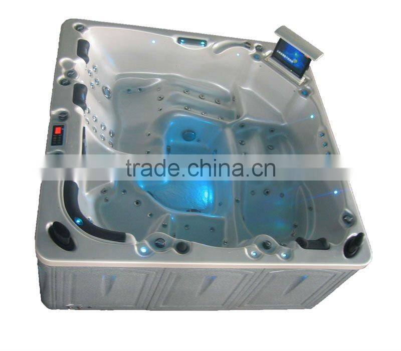 Family joyful outdoor spa/ whirlpool/hot tub with theraphy center