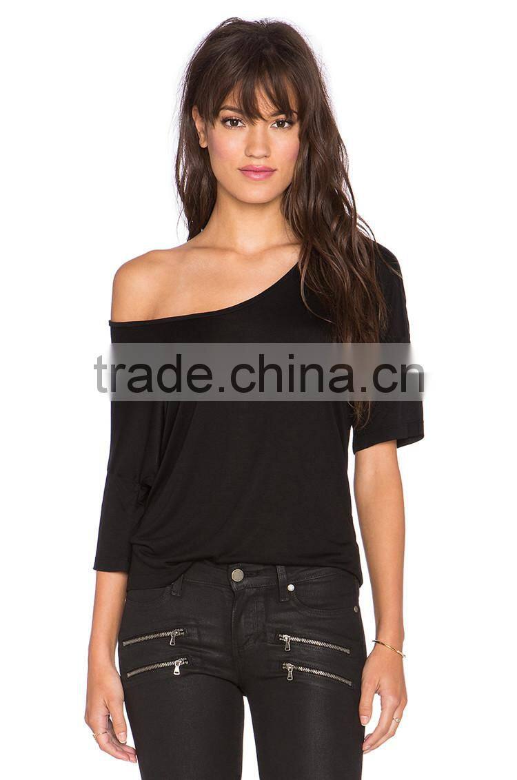 Ladies' wholesale sexy t shirt wide neck wonder woman t shirt