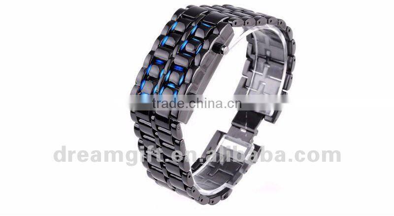 A level 2016 hot lava style led iron watches brand watch samurai LED watch red &blue light women&men style