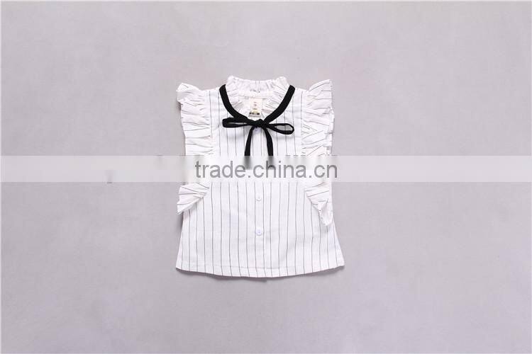 New Design Pink Striped Shirt Black Skirt Little Girl OL Wind Clothing Set 2017 Hot Sale