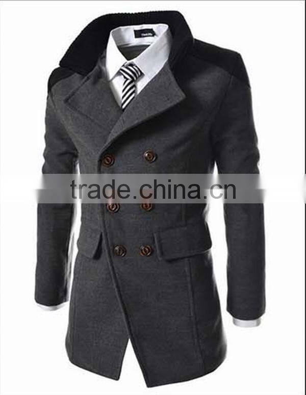 Hot sale long sleeve woolen black navy and gary warm 4 size for choice coat of wool