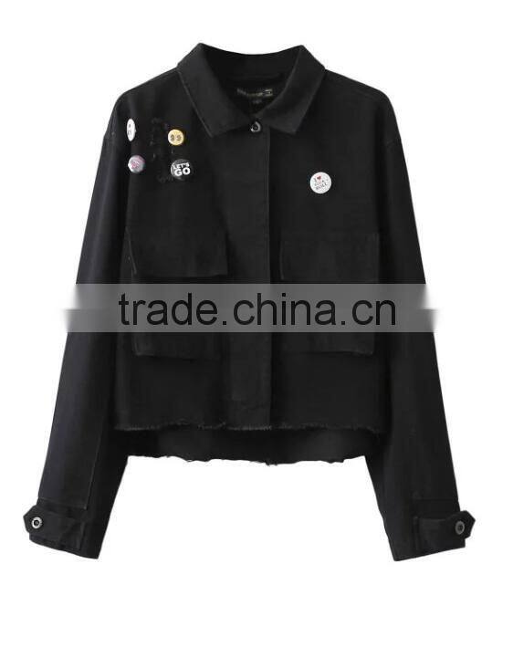 Runwaylover EY1010C 2016 autumn new ladies casual lapel hole denim jacket