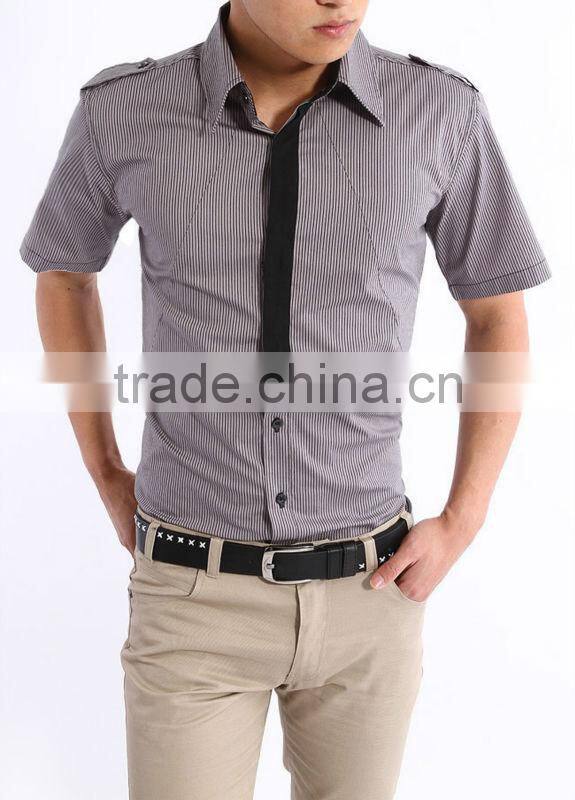 summer yarn-dyed stripped short-sleeve men shirt in high quality