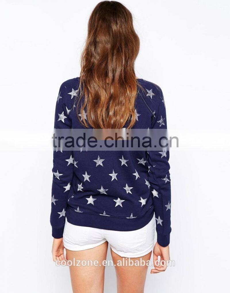 100% Cotton regular fit star print sweatshirt women custom sweatshirt