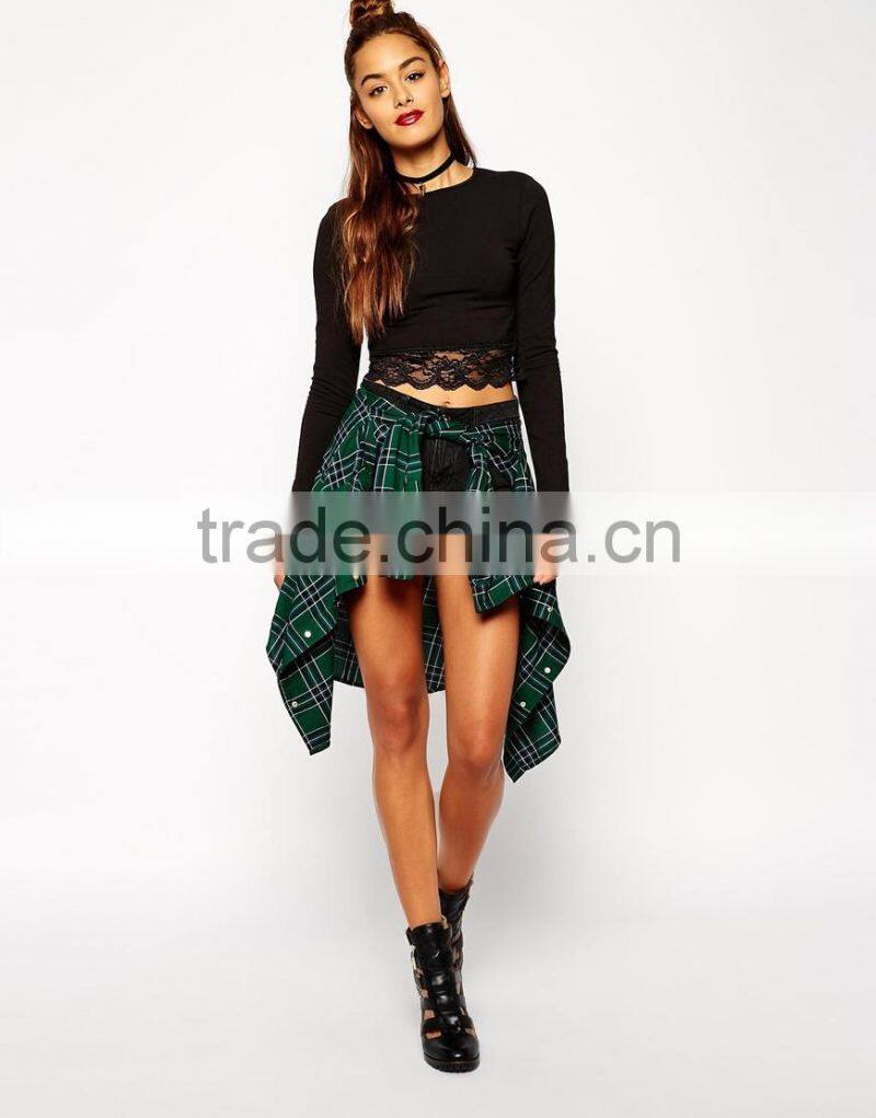 Top with Long Sleeves and Lace Trim Hem china products