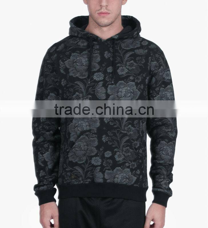 cotton oem allover full print rib cuff and hem loose and leisure hoodie supplier
