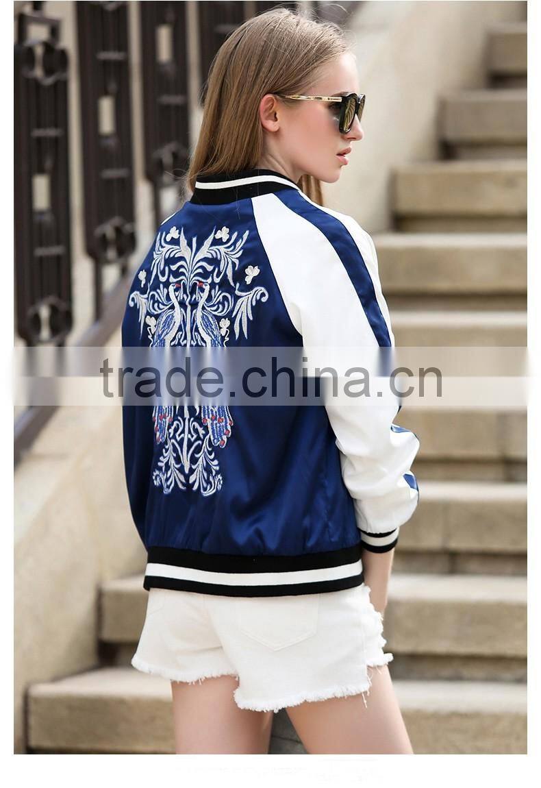 Ladies Autumn embroidered reversible windproof Casual bomber jacket