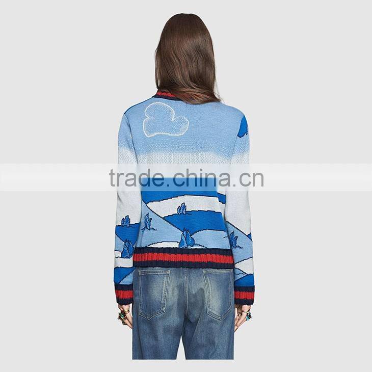 high quality custom Spring new three-dimensional castle pattern round neck collar sweater