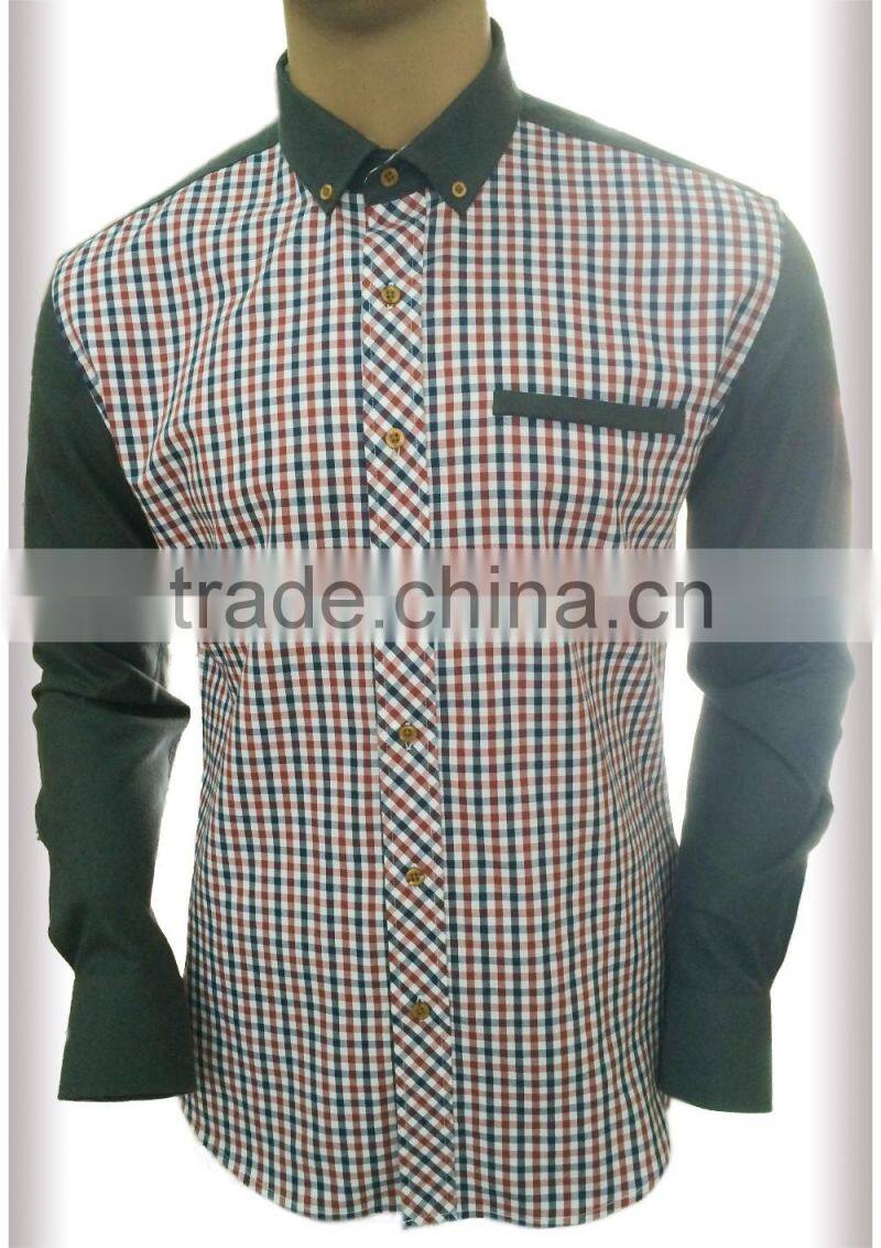 latest design Twill checked with folder pocket contrast casual men's shirt