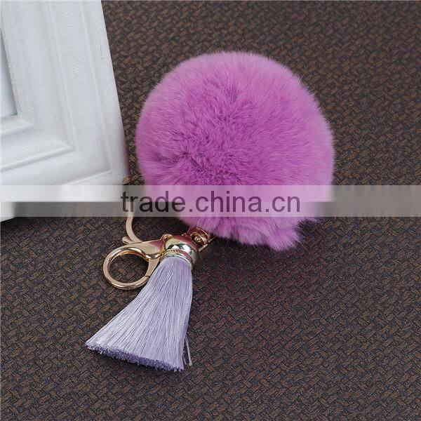 Custom Gold Plated Purple Angora Rayon Tassel Pom Pom Keychain
