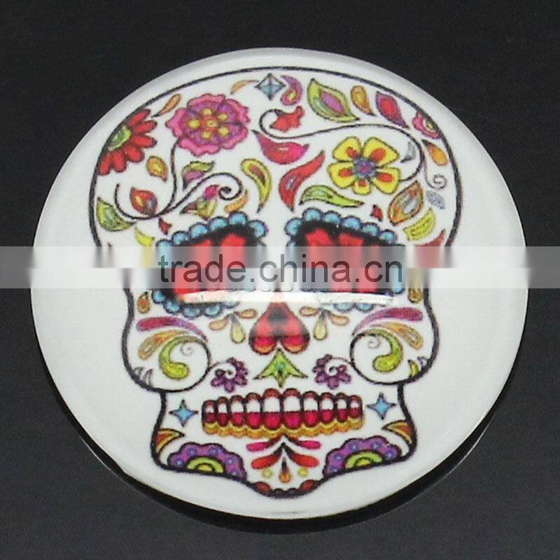 Clear Glass Cabochon Round Multicolor Skull Pattern Halloween 25mm Dia,20PCs