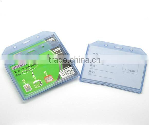 Blue Horizontal Plastic Business Working Card ID Card Badge Holder for Office Use