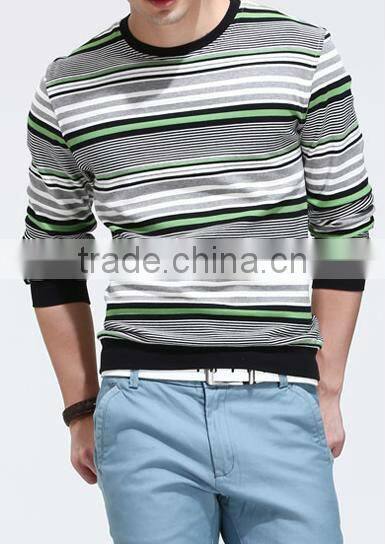 long sleeve round collar stripe knit polo shirts for men
