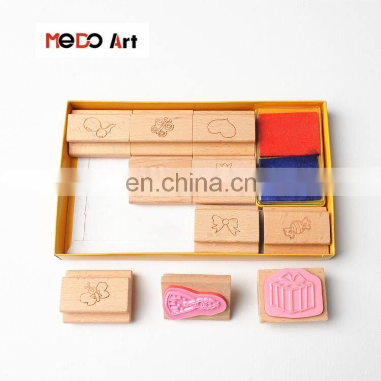 11 Pieces Set Wooden Handle Rubber Sweet Cartoons Kids Stamp Set