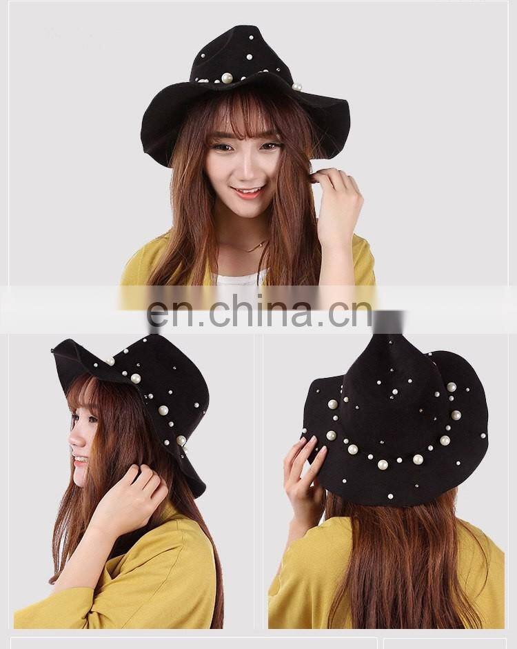 New Style Pearl High Quality Fashinal Felt Fedora Hat