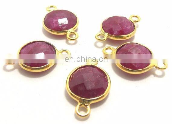 Sterling Silver Bezel Connector, Dyed Ruby Bezel With Gold Plated of SAC4041BC