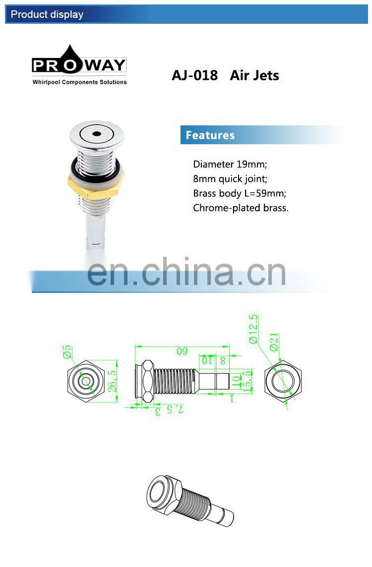 Brass Body L=59mm 19mm Flat Cover Whirlpool Bathtub Parts Air Nozzle Diffuser