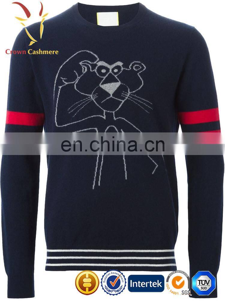 Men's Round Collar Jacquard 100% Cashmere Pullover Knitted Sweater