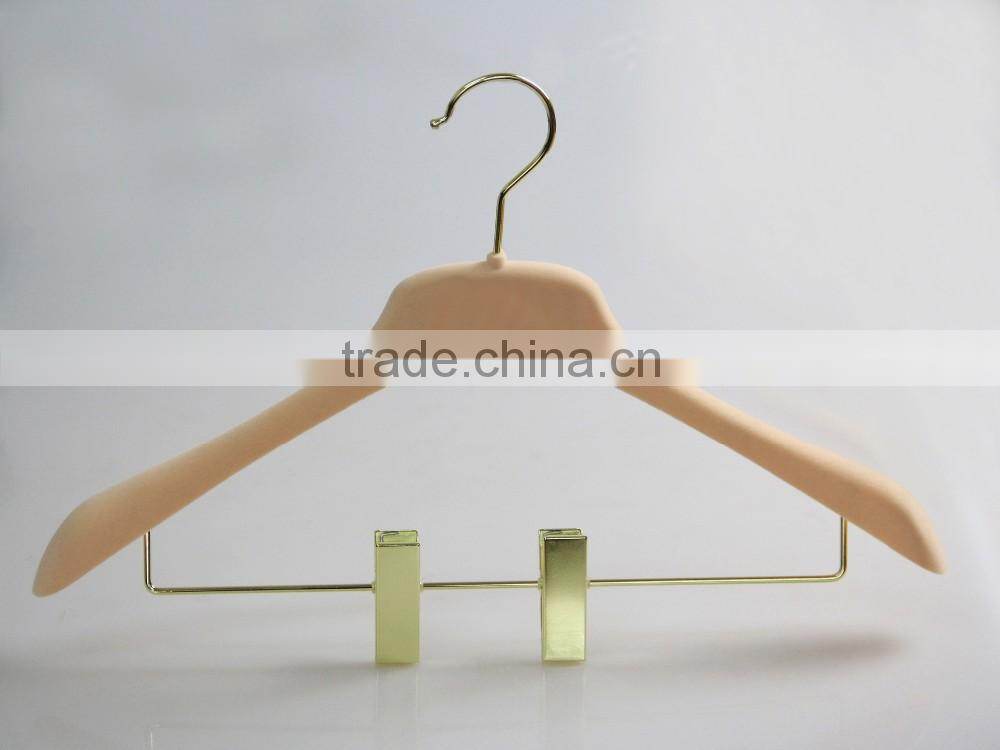 high quality plastic suit hanger velvet hanger with golden clips