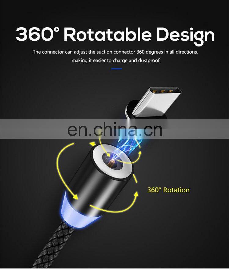 360 Degree Auto Connect Rotation Charging USB Magnet Braided Round Magnetic Cable