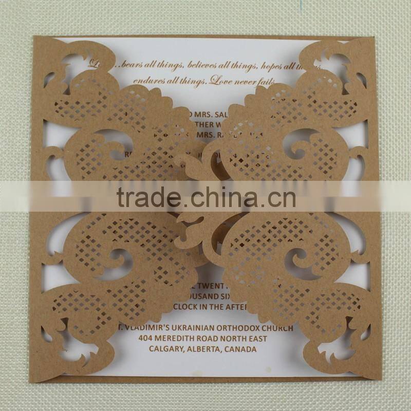 2016 Favor Idea Laser Cut Wedding Invitation Rustic with Competitive Price