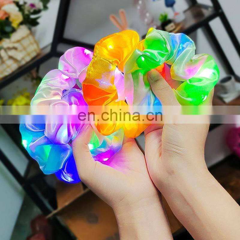 2020 New Arrival Girls LED Luminous Scrunchies Hairband Ponytail Holder Headwear Elastic Hair Bands Solid Color Hair Accessories